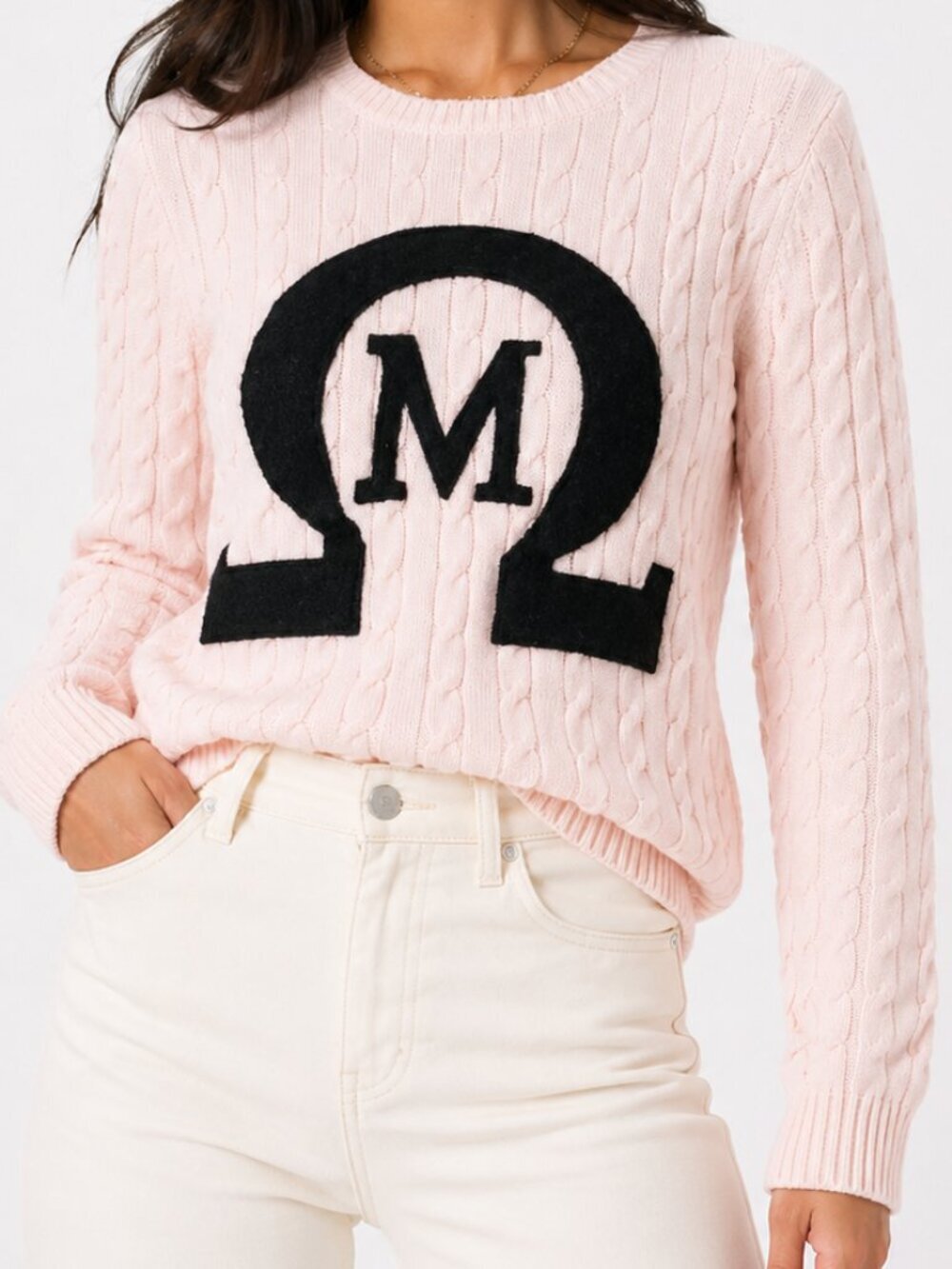 OMEGA MU Sorority Revenge of Nerds Pink Cotton Sweater Top Shirt Small